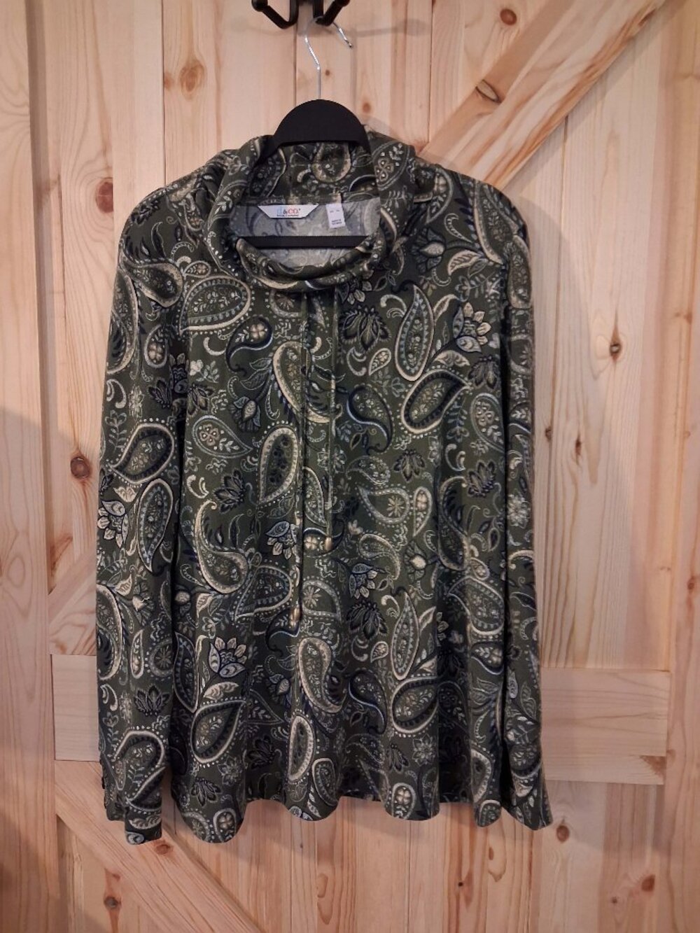 d&co Paisley Print Long Sleeve Tunic Top XL Boho Stretch